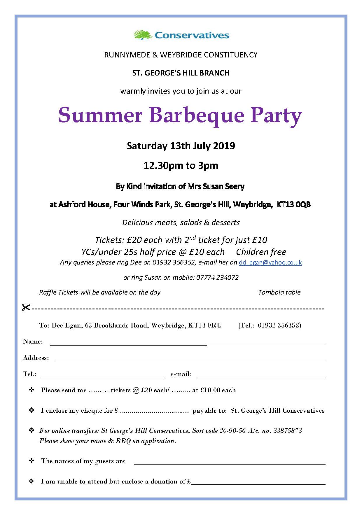 St George's Hill Summer Barbeque Flyer